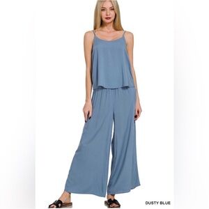 New Zenana Outfitters Dusty Blue Rayon Set